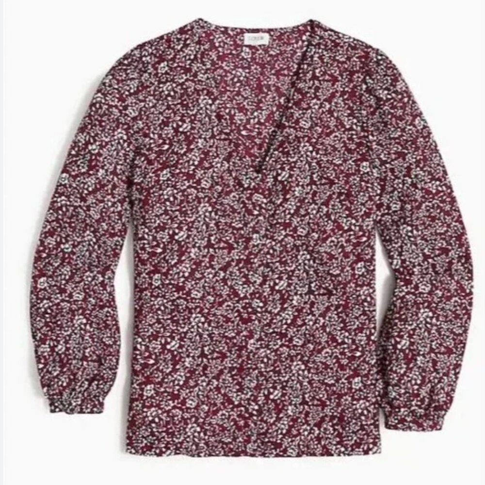 J Crew Factory Printed V-neck‎ Top – Burgundy Floral - Size M - NWT